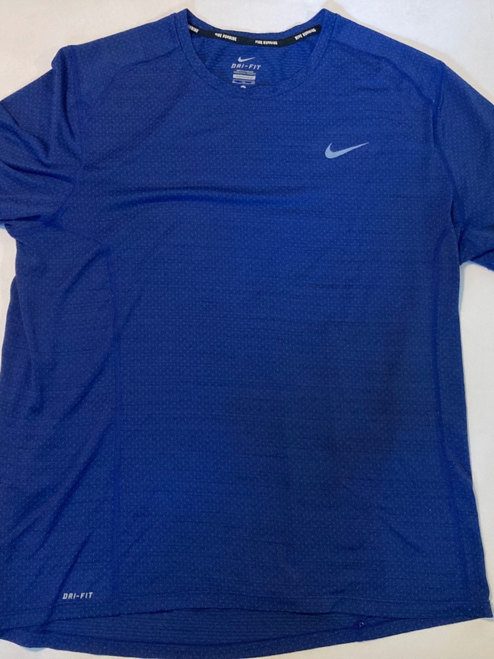 Nike Men's Dri-Fit Running Shirt Blue Short Sleeve Athletic Training Top XL
